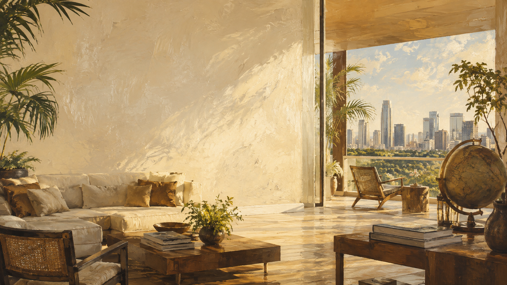 Warm sunlit residence overlooking the city