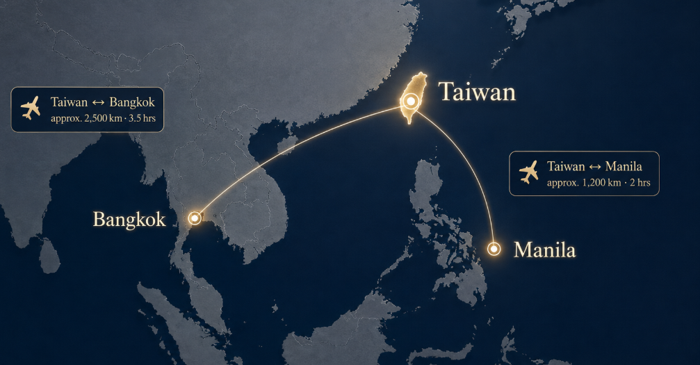 Taiwan to Manila regional access map